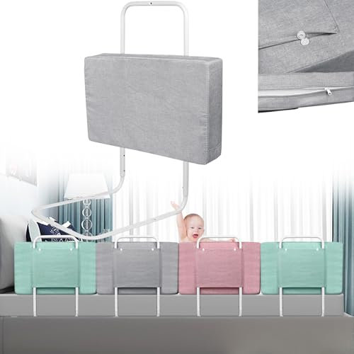 TANYEAR Ausfallschutz Bettgitter Bettschutzgitter Rausfallschutz 60cm Bett 5-Loch Höhenverstellbar Bettumrandung Bettkantenschutz Baby Sicherheitsgitter für Familienbett und Kinderbett (Leinengrau)