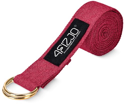 4FIZJO Material Yogagurt, Stoffband für bessere Dehnung, Anfänger und Fortgeschrittene - Yoga Gurt mit Verschluss aus Metall, 3m, Rot