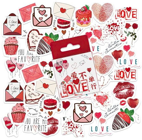 SHANFAA 46 Stück Liebe Aufkleber, Romantische Herz Aufkleber, DIY Dekoration Aufkleber Set für Scrapbook, Wasserflaschen, Laptops, Party, Reisekoffer, Journal