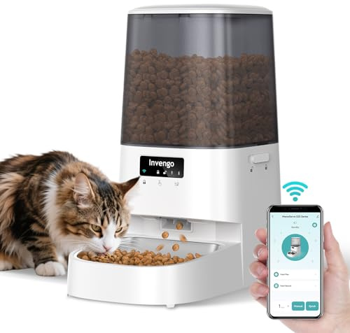 Automatic Cat Feeder with App Control, 5L Food Dispenser for Cats and Small Dogs, 2.4/5G Wi-Fi, Programmable Portions, Anti-Jam & Fresh-Lock, Stainless Steel Bowl, Easy to Clean