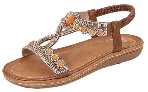 KKvoPiQ Donna Confortevole Retro Etnico Leggero Sandali Da Spiaggia Vacanza Tacco Elastico Casual Piatto Scarpe Da Donna Ampi Pantofole Ragazze Sandali Nero Elegante Spedizione Gratuita, marrone, 40