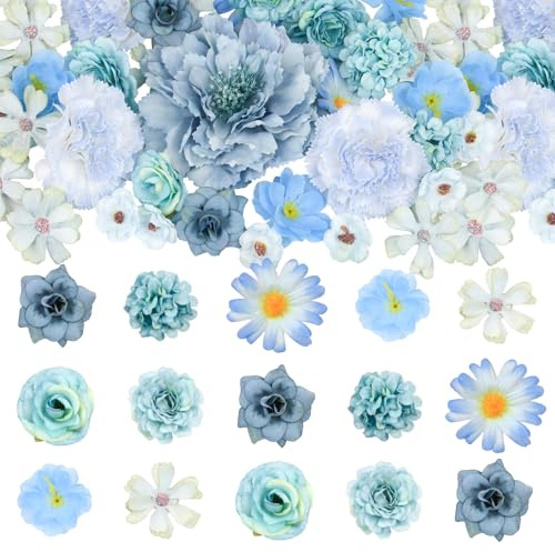 Olrla 50 piezas de combinación de flores artificiales, flores falsas hechas a mano para decoración, mini cabezas de flores de seda para coronas DIY, pasteles, ceremonias de boda, fiestas, decoración