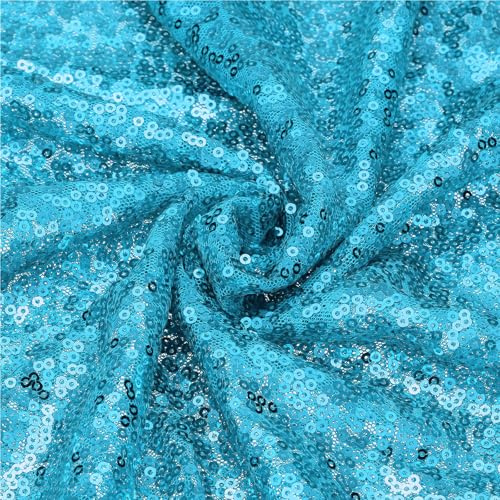 sourcing map Lake Blue Sequin Fabric, by the Yard, 1 Yard Length 4.3ft Wide Sequin Velvet Fabric Shiny Sparkly Cloth for DIY Sewing, Dress, Backdrop, Tablecloth, Table Runner