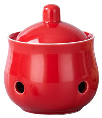 Llazsybz Garlic Container with Lid for Countertop, Vented Kitchen Decor, Farmhouse Onion Pot, Ceramic Container for Kitchen, Red