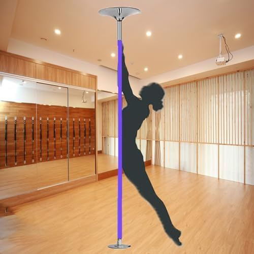 Dansstång Bärbar 360 Graders Poledance-Stavar med Silikonfolie, 45 mm Avtagbar, Roterande Statisk Stång för Strippning, Professionella Justerbara Fitnessstavar för Hemmabruk(Purple)