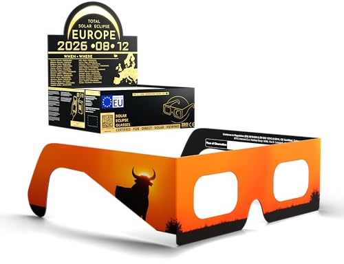 Absolute Eclipse Solförmörkelseglasögon – CE & ISO 12312-2 certifierade – AAS rekommenderad leverantör – EU-tillverkare – säkert ögonskydd för 12 augusti 2026 förmörkelse – klassrum och evenemang
