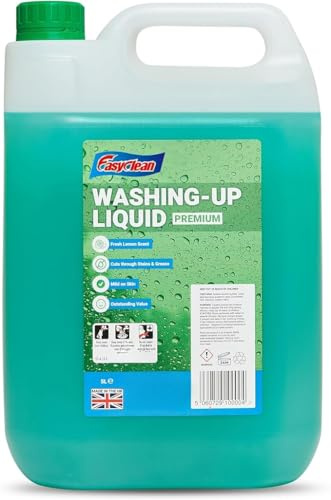 EasyClean Washing Up Liquid 5L Refill - Fresh Lemon Fragrance Non Bio & Skin Sensitive Friendly Dish Wash Cleaner Plant Based & Cruelty Free - Kitchens Cleaning Products