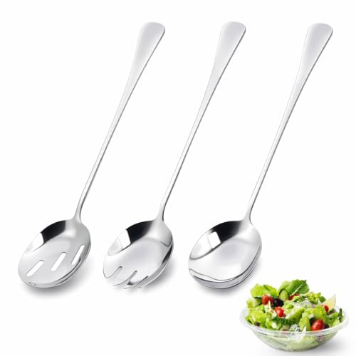 CDQZAIKEJI 3 Pz 28 cm Set Posate Insalata Acciaio Inox Posate Insalata Set Cucchiaio Insalata Forchetta Servire Acciaio, Posate da Insalata in Acciaio Inossidabile Inox Cucina Buffet Ristorante