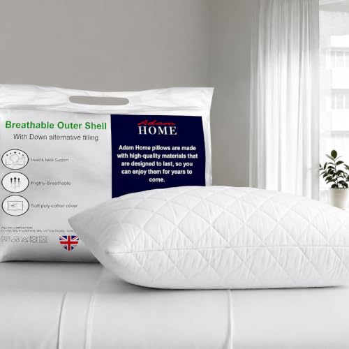 Adam Home Pillow 1 Pack Hotel Quality with Quilted Cover- Premium Filled Pillows for Stomach, Back and Side Sleeper Pillow, Down Alternative Bed Pillow-Soft Hollow-Fiber Hotel Pillow