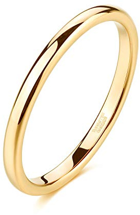 TRUMIUM 2mm 24K Gold Plated Tungsten Rings for Women Plain Thin High Polish Engagement Wedding Band Size 8