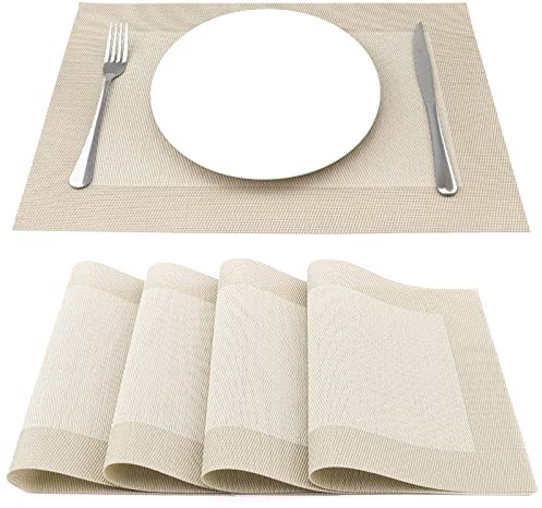SUEH DESIGN Manteles Individuales Juego de 4, Salvamanteles Individuales en PVC para Comedor 45 * 30 CM, Oro