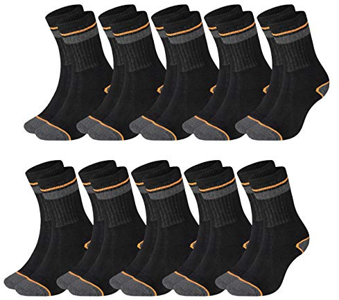 BLACK+DECKER Heavy Fabric Crew Lot de 10 paires de chaussettes de travail unisexe en coton renforcé Noir/gris 39-42 43-46 47-49 50-52 - Noir - 39-42