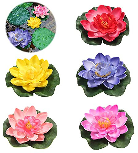 SHOWHEEL 5 Stück Schwimmende Blumen,Künstliche Seerosen,Seerose Lotusblüte,Schwimmende Blumen,schwimmend Lotusblüten,Lotusblüte Wasserlilie,Seerose,Wasserlilie Schwimmende TeichDekoratio (Bunt)