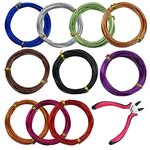Allazone 10 Rollen Basteldraht, Schmuckdraht Schmuckherstellung, 1.5mm Schmuckdraht Aluminium Bunt Basteldraht Aluminiumdraht Mehrfarbig Schmuck Dekodraht für die Herstellung von Schmuckmodellen