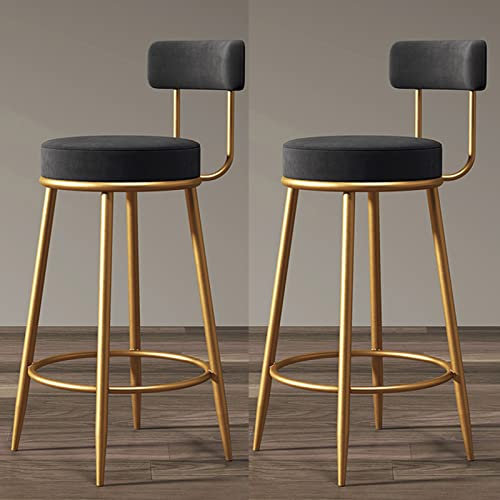 2 -teiliges Velvet High Stool, luxuriöser Europäischer Barhocker Küche Wohnzimmerbarte mit Rückenlehne und Fußhocker (schwarz, 65 cm)