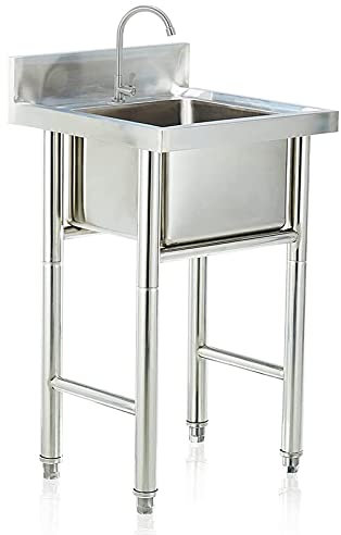 Évier simples, 304 Évier de services de cuisine en acier inoxydable avec robinet froid et pieds réglables