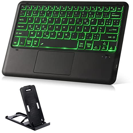 Clavier sans Fil Bluetooth Rétro-éclairé Lumineux Clavier AZERTY bureautique avec Souris Pavé Tactile Compatible avec Les Tablettes Windows Android iPads iOS Smart Phones PC Bluetooth (NOIR K12)