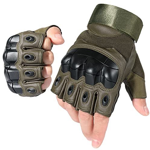 WTACTFUL Guanti da moto a mezze dita da uomo, estivi per guanti da ciclismo senza dita, guanti da moto da corsa, motocross, tattici, softair, paintball, verde, M P10