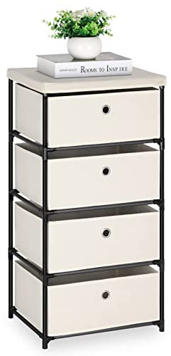 LIANTRAL 4-Tier Chest of Drawers, Metal Frame Vertical Fabric Dresser, Large Capacity Storage Organizer Unit for Bedroom, Living Room, Hallway and Closet, Off-white