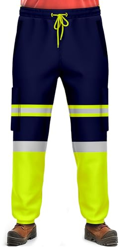 NOROZE Herr Hi Vis-byxor arbetsverktyg och säkerhetsbyxor med reflekterande tejp |två toner hög synlighet joggingunderdelar, strid sidoficka överbyxor, lätt (XL, stil 5: neongrön/marinblå)