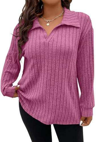 Gemulate Plus Size Jumpers for Women Long Sleeve Tops Ladies Lightweight Striped Oversized Sweater Tshirts and Sweatshirts XL-5XL