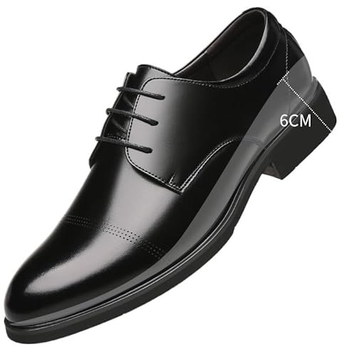 Kanggrei Scarpe con Rialzo Rialzate Oxford Traspiranti da Uomo 2,4 Pollici più Alte, Oxford Stringate in Pelle con Punta 2,4 Pollici più Alte(Color:Black Taller,Size:40 EU)