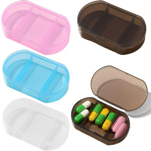 BDEPSTR Portapillole Tascabile 4 Pezzi con 3 Scomparti, Portapillole Giornaliero Salvaspazio per il Trasporto di Vitamine, Olio di Pesce e Medicinali.
