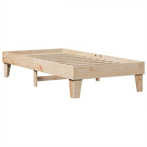 vidaXL Lit simple en bois de pin massif, sans matelas, avec espace de rangement, cadre de lit avec sommier à lattes, lit simple pour chambre à coucher, 75 x 190 cm