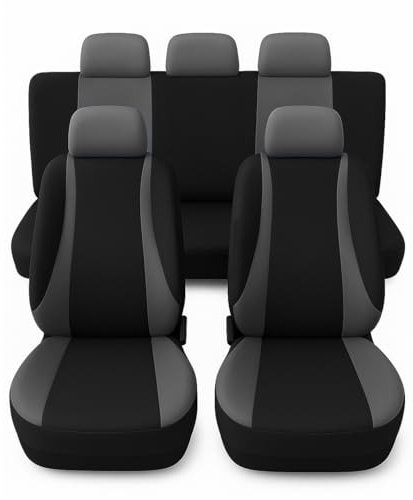 Susy Shop Coprisedili Auto Universali Kit Coprisedile Anteriore e Posteriore Confortevole E Traspirante, Fodere Protezione Per Sedili Utilitarie Medie Piccole, No Suv (Nero/Grigio)