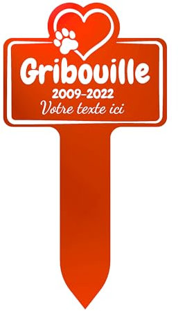 GRAVURE CONCEPT Plaque Funéraire pour Animaux - Stèle Commémorative Personnalisable PVC (Chien/Chat etc) - (Modèle 1 / Orange Texte Blanc)