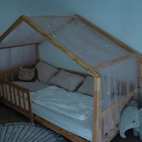 Lilimaus Hussäng Himmel med lysande stjärnor – sänghimmel dekoration – gåva flickor och pojkar – himmelsängsgardiner 90 x 200 och 120 x 200 barnsängar