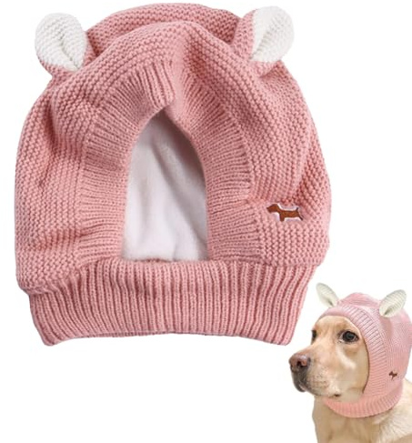 1 pièce Bonnet d'hiver en polaire rose pour animaux de compagnie, bonnet en coton tricoté pour animaux de compagnie, mignon bonnet tricoté avec oreilles pour chiens moyens, grands chiens et chats