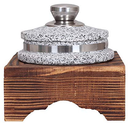 Koreansk granit stenskål med lock slitstark granit sten skål med träbas riskokare keramisk gryta lerkruka för koreansk mat sten diameter 14 cm (6 tum)