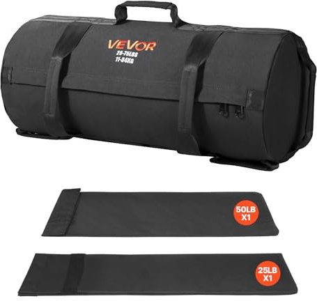 VEVOR Sac de Sable Musculation Réglable 11-34 kg, Sac de Sport Fitness Vide Non Rempli, en Nylon et PU, avec Poignées Solides, Matériel d’Entraînement pour Crossfit Exercices à Domicile Gym, Noir