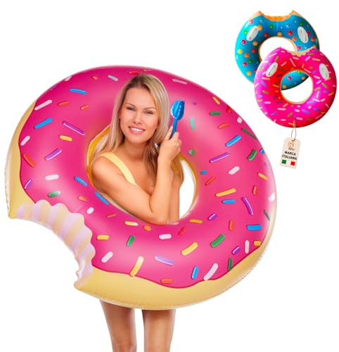 Akitaink Salvagente Gonfiabile Ciambella Donut 107 cm | Con Maniglie | Colori Assortiti | Plastica Resistente | Con Toppa Riparazione