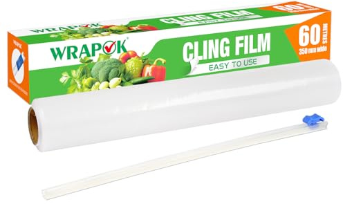 WRAPOK 1 dispenser di pellicola trasparente per catering e taglierina, in plastica, per cucina, 35 cm x 60 m