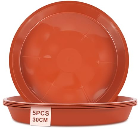 vsshe 5pcs Platillos para Plantas, Platos de plástico para macetas de 30cm Mediterránea, Plato Maceta Redondo, bajoplatos Redondos para tiestos de Interior, Exterior, jardín, terraza o balcón (Rojo)