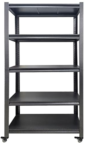 MINGYIHUI Scaffali Metalliche Scaffalature a 5 Ripiani con Ruote,Scaffale da Garage Alto 1.8 Metri,Scaffalatura Garage,Facile da Montare,Adatto per Garage,Officine e Capannoni(Size:90x40x183cm)
