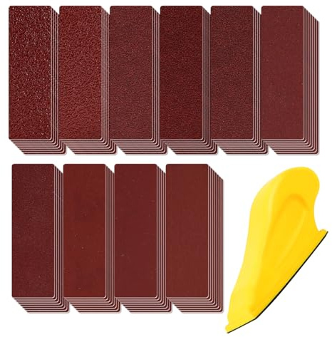 UMXIUO 100 Piezas Papel De Lija 40/60/80/100/120/180/240/400/600/800 Granos para Lustramuebles de Madera, Metal, con Bloque de Lijado