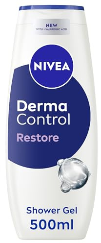 NIVEA Derma Control Restore Shower Gel 500ml, Moisturising Body Wash with Hyaluronic Acid and Vitamin E, Ideal for Sensitive Skin, Hypoallergenic Fragrance