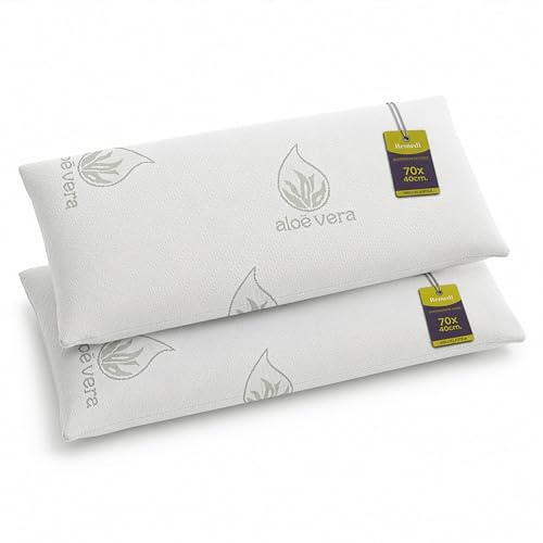 Remedi Almohada Viscoelástica Memory Foam 70 cm (Pack 2 Unidades) – Aloe Vera, Almohada Ergonómica, Antiácaros, Hipoalergénica, Desenfundable, Máximo Confort, para Dormir de Lado o Boca Arriba