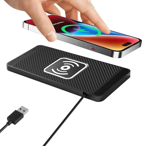 VOBOR Tappetino di ricarica rapida, Qi da 15 W, stazione di ricarica induttiva antiscivolo, supporto per cellulare, caricatore universale senza fili per auto, caricatore wireless per Samsung (USB 30