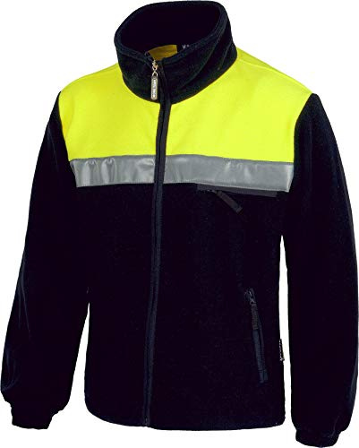 WORKTEAM Chaqueta Polar con Cintas Reflectantes y Parte Superior de Alta Visibilidad, Cremallera de Nylon, Bolsillos con Cierre, Cuello Alto y Ajuste Elástico, Unisex Marino+Amarillo A.V. 4XL