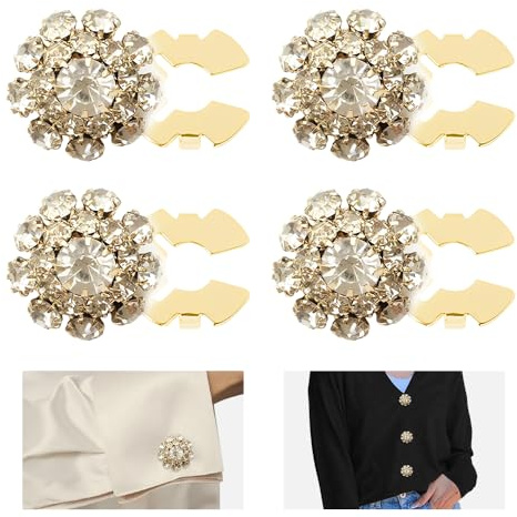 HMCEY 4 pezzi Bottoni Strass,Bottoni Gioiello Per Giacca,Gemelli Bottone Decorativi per Camicia,Cover Button Cover Clip,Pulsanti per Cappotto Rimovibili per Cucito Fai Da Te, Vestiti - Oro