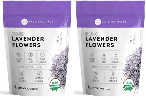 Kate Naturals Dried Lavender Flowers for Tea, Syrup, Lemonade, Soap Making. Edible Culinary Grade Buds (4oz, Organic, Food Grade) (Pack of 2)