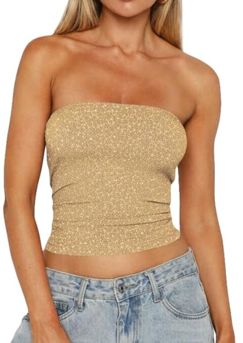 Cioatin Women Sexy Strapless Glitter Bandeau Tube Party Y2K Sparkle Slim Fit Sleeveless Crop Tank Going Out Tops Club Summer