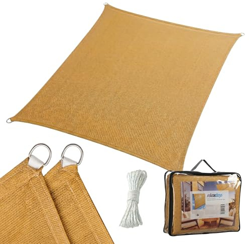 Relaxdays Sonnensegel, 3x4 m, HDPE, atmungsaktiv, Segel für Garten & Balkon, Segeltuch mit Spannseilen, rechteckig, Sand