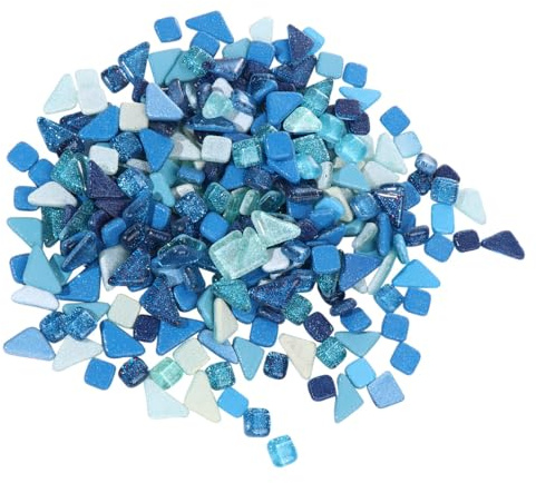 LAPYAPPE Piedras de Cristal Azul para Mosaico Diy, Material Resistente al Calor y Seguro, 500 G Apariencia Brillante E Irregular para Decorar Estilo Moderno