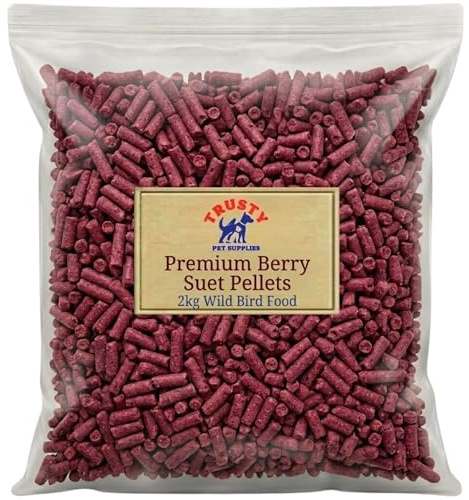 Premium Berry Suet Pellets 2kg | Suet Pellets for Wild Birds | No Mess Bird Food | Wild Bird Feed for Robins, Blackbirds, Songbirds and Other Garden Birds | By Trusty Pet Supplies