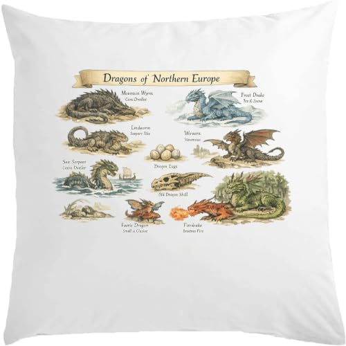 Legendary Dragons of Northern Europe Varieties Vit Kudde 40 x 40 cm med fyllmedel vit